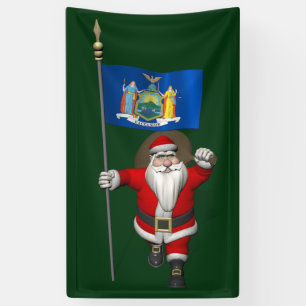Santa Claus mit der Flagge des New Yorker Staat Banner