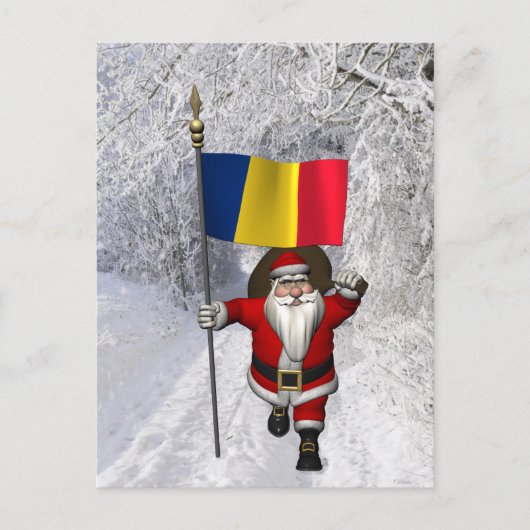 Santa Claus mit der Flagge Rumäniens Postkarte (Vorderseite)
