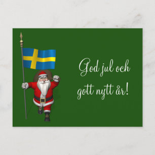 Santa Claus mit der Flagge Schwedens Feiertagspostkarte
