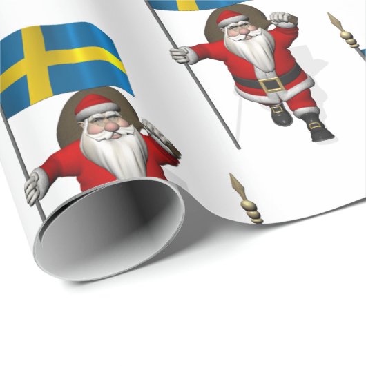 Santa Claus mit der Flagge Schwedens Geschenkpapier (Rolleneckpunkt)
