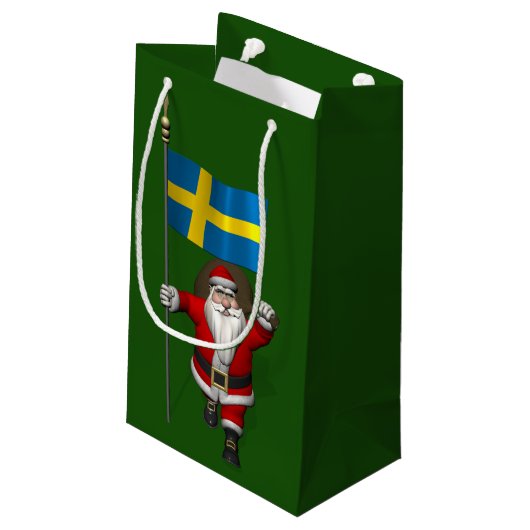 Santa Claus mit der Flagge Schwedens Kleine Geschenktüte (Rückseite Schrägansicht)
