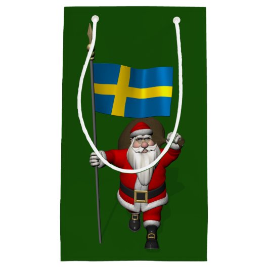 Santa Claus mit der Flagge Schwedens Kleine Geschenktüte (Vorderseite)