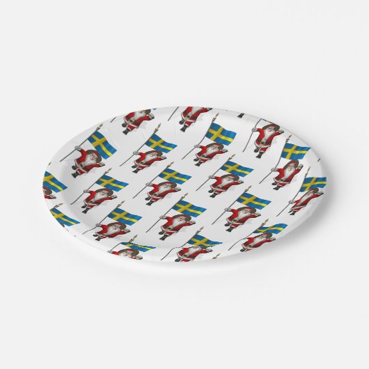 Santa Claus mit der Flagge Schwedens Pappteller (Schrägansicht)