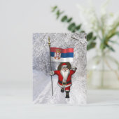 Santa Claus mit der Flagge Serbiens Postkarte (Stehend Vorderseite)