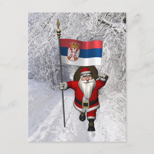 Santa Claus mit der Flagge Serbiens Postkarte (Vorderseite)