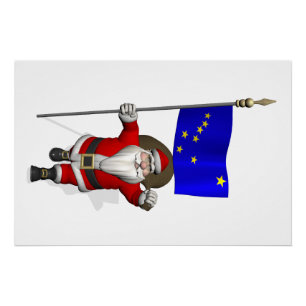 Santa Claus mit der Flagge von Alaska Poster