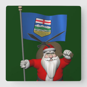 Santa Claus mit der Flagge von Alberta CDN Quadratische Wanduhr