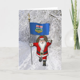 Santa Claus mit der Flagge von Alberta Feiertagskarte