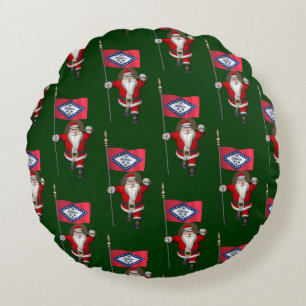 Santa Claus mit der Flagge von Arkansas Rundes Kissen