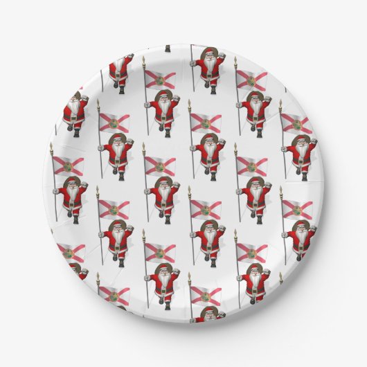 Santa Claus mit der Flagge von Florida Pappteller (Vorderseite)