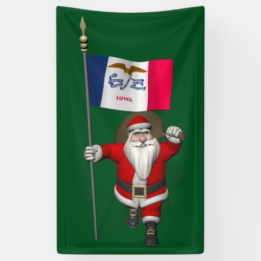 Santa Claus mit der Flagge von Iowa Banner (Vertikal)