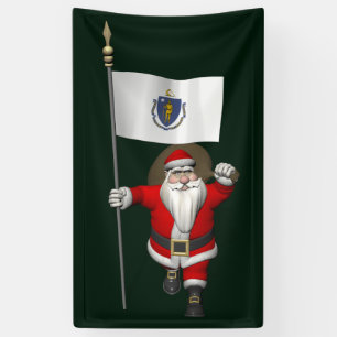 Santa Claus mit der Flagge von Massachusetts Banner