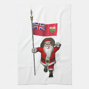 Santa Claus mit der Flagge von Ontario CDN Küchentuch