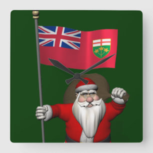 Santa Claus mit der Flagge von Ontario CDN Quadratische Wanduhr