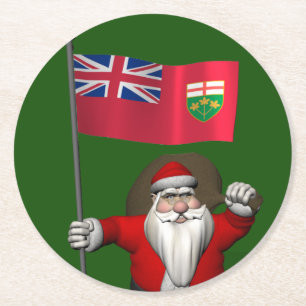 Santa Claus mit der Flagge von Ontario CDN Runder Pappuntersetzer