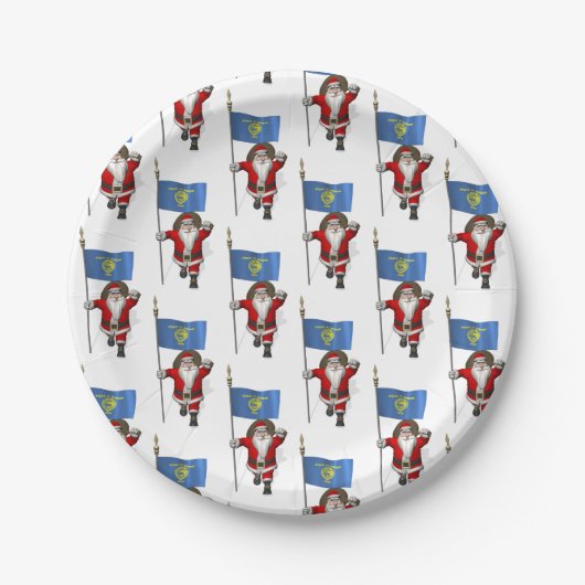 Santa Claus mit der Flagge von Oregon Pappteller (Vorderseite)