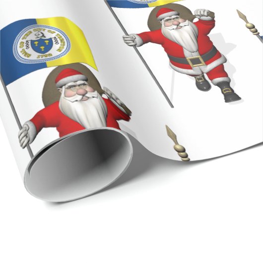 Santa Claus mit der Flagge von Trenton NJ Geschenkpapier (Rolleneckpunkt)