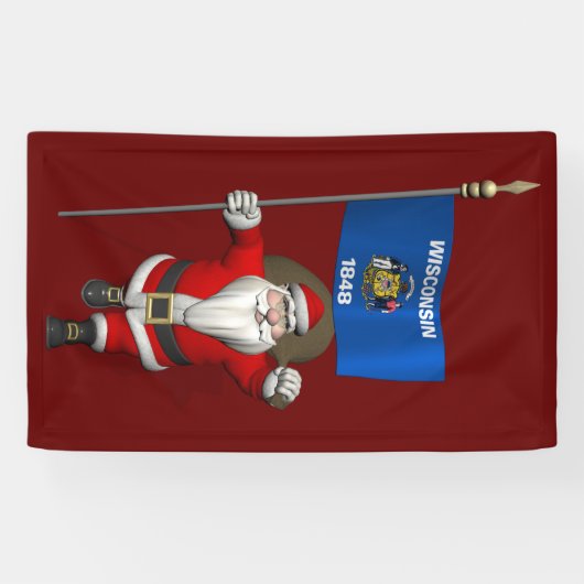 Santa Claus mit der Flagge von Wisconsin Banner (Horizontal)