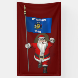 Santa Claus mit der Flagge von Wisconsin Banner