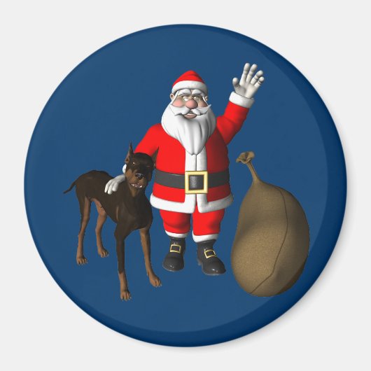 Santa Claus mit Doberman Pinscher Magnet (Vorne)