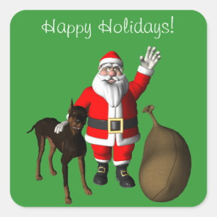 Santa Claus mit Doberman Pinscher Quadratischer Aufkleber