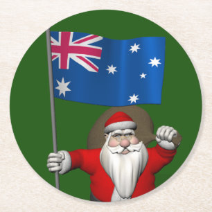 Santa Claus mit Flagge Australiens Runder Pappuntersetzer