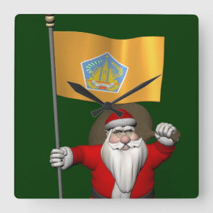 Santa Claus mit Flagge von Bali Quadratische Wanduhr