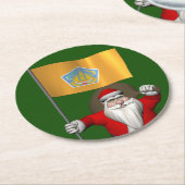 Santa Claus mit Flagge von Bali Runder Pappuntersetzer (Angewinkelt)