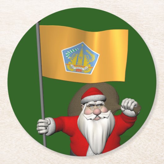 Santa Claus mit Flagge von Bali Runder Pappuntersetzer (Vorderseite)