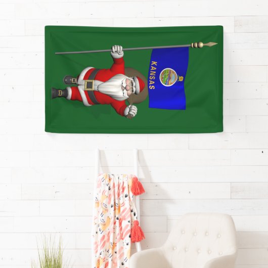 Santa Claus mit Flagge von Kansas Banner (Insitu)