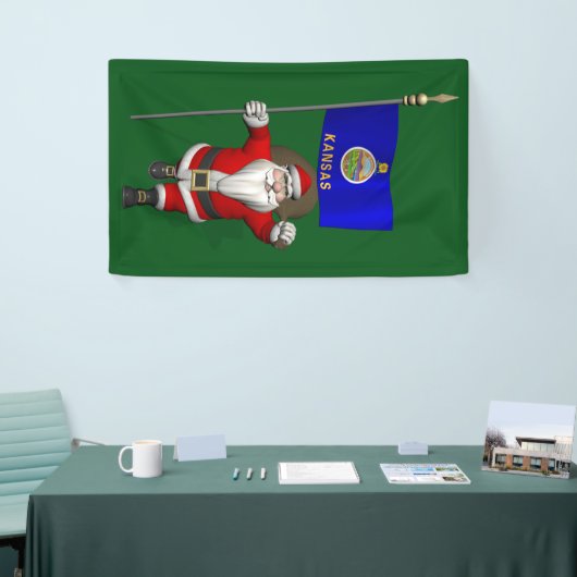 Santa Claus mit Flagge von Kansas Banner (Messeveranstaltung)