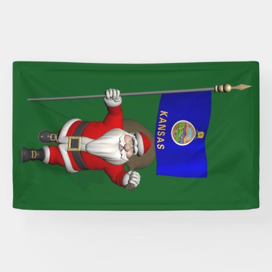 Santa Claus mit Flagge von Kansas Banner (Horizontal)
