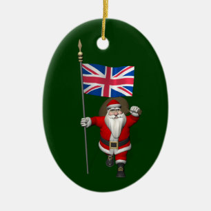 Santa Claus mit Gewerkschaft-Flagge des Vereinigte Keramikornament