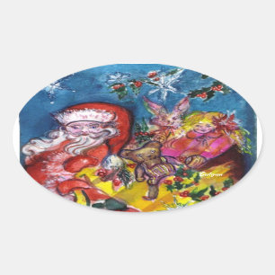 SANTA CLAUS MIT GIFTS OVALER AUFKLEBER