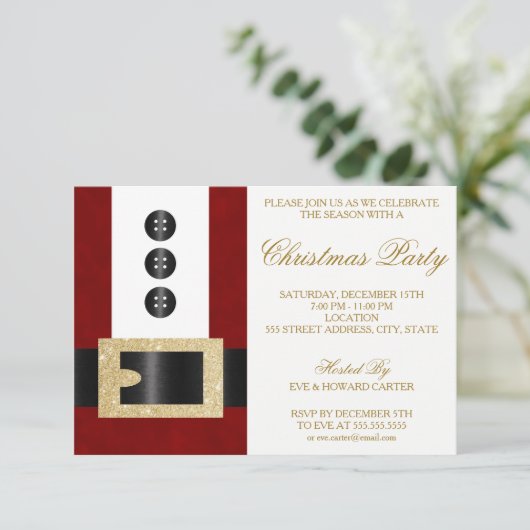 Santa Claus mit Glitzer Belt | Party Einladung (Stehend Vorderseite)