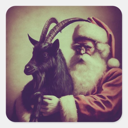 Santa Claus mit Goat Retro Black Phillip Quadratischer Aufkleber (Vorderseite)