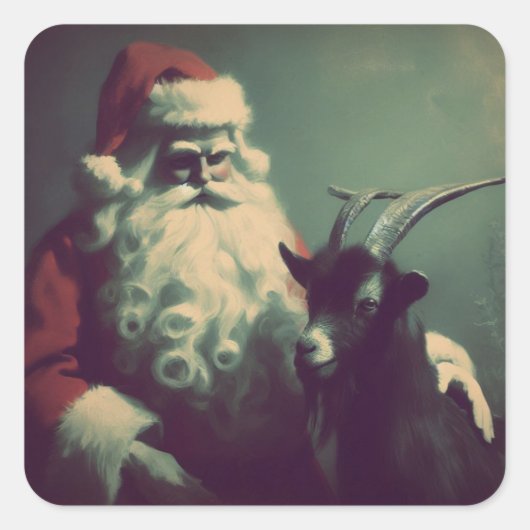 Santa Claus mit Goat Retro Black Phillip Quadratischer Aufkleber (Vorderseite)