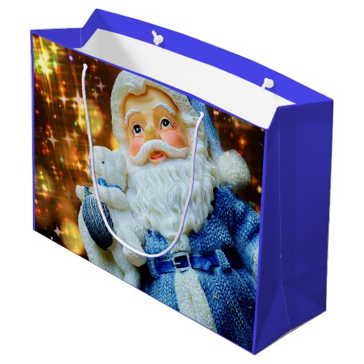 Santa Claus mit Gold Sparkle Geschenktasche Große Geschenktüte (Rückseite Schrägansicht)