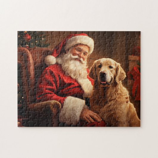 Santa Claus mit Golden Retriever Puzzle (Horizontal)