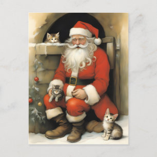 Santa Claus mit Kittens Postkarte