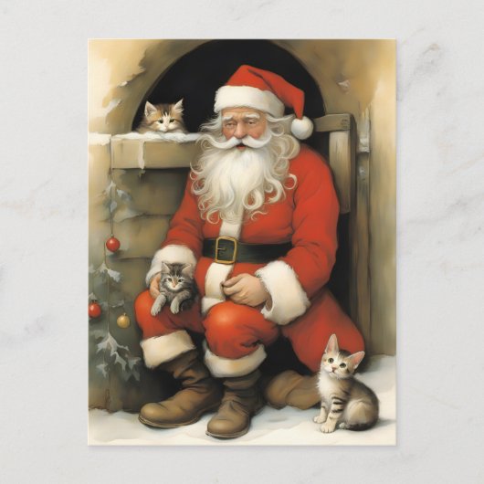 Santa Claus mit Kittens Postkarte (Vorderseite)