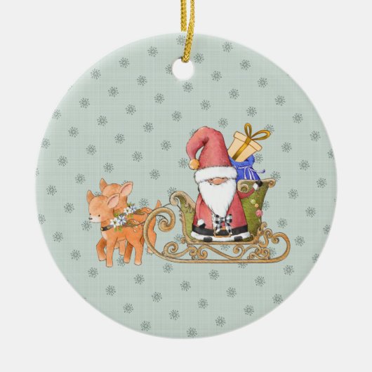 Santa Claus mit Rentier und Sleigh Custom Keramik Ornament (Vorne)