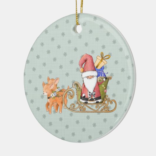 Santa Claus mit Rentier und Sleigh Custom Keramik Ornament (Links)