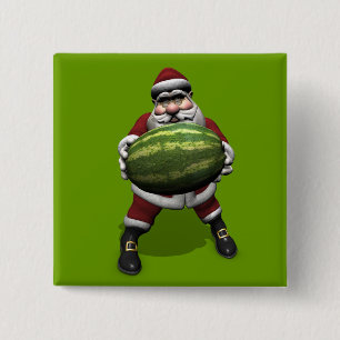 Santa Claus mit riesiger Wassermelone Button