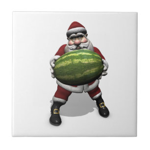 Santa Claus mit riesiger Wassermelone Fliese