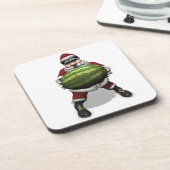 Santa Claus mit riesiger Wassermelone Getränkeuntersetzer (Linke Seite)