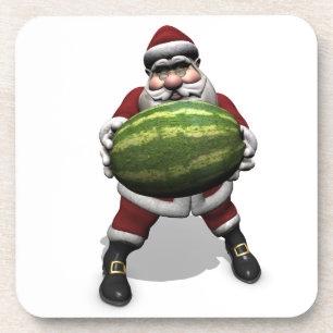 Santa Claus mit riesiger Wassermelone Getränkeuntersetzer