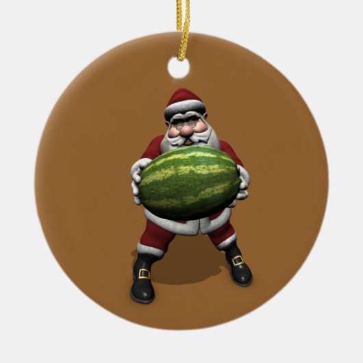 Santa Claus mit riesiger Wassermelone Keramik Ornament (Vorne)