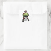 Santa Claus mit riesiger Wassermelone Quadratischer Aufkleber (Tasche)