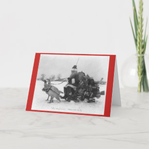 Santa Claus mit Schlitten gezeichnet Truthühner Ka Feiertagskarte